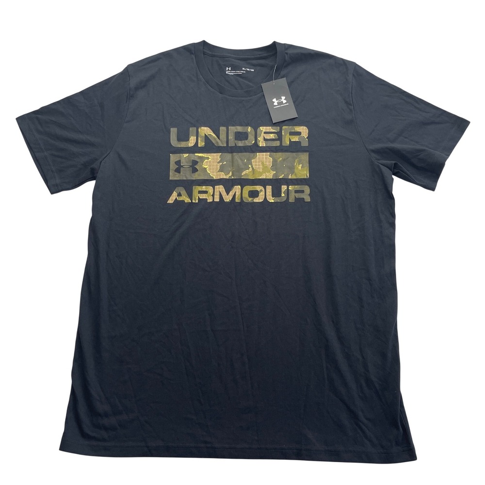 Under Armour T-Shirt Mens XL Black Camo Stacked Logo Fill Short Sleeve NEW